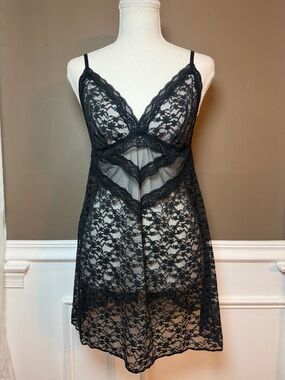 Adore Me Black Sheer Lace Chemise L Floral Whimsy Goth Slip